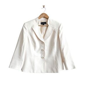 Evan Picone Womens Blazer Suit Jacket 3/4 Sleeve Cream Size 10